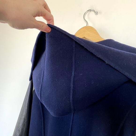 RUDSAK Modina Hooded Coat with Leather Sleeves in Night Blue Small - Picture 9 of 11